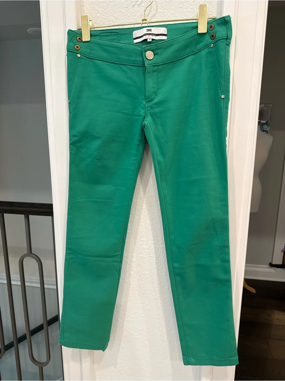 Elisabetta Franchi Jeans Green Cropped Skinny Pants Italy Women’s 31 Designer - Picture 2 of 7